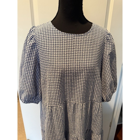 Old Navy Blue White Gingham Cottage Seersucker Tiered Maxi Dress Size L Tall - Picture 5 of 9